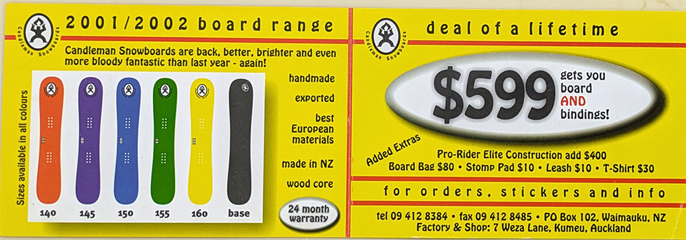 2001 Candleman Snowboards marketing